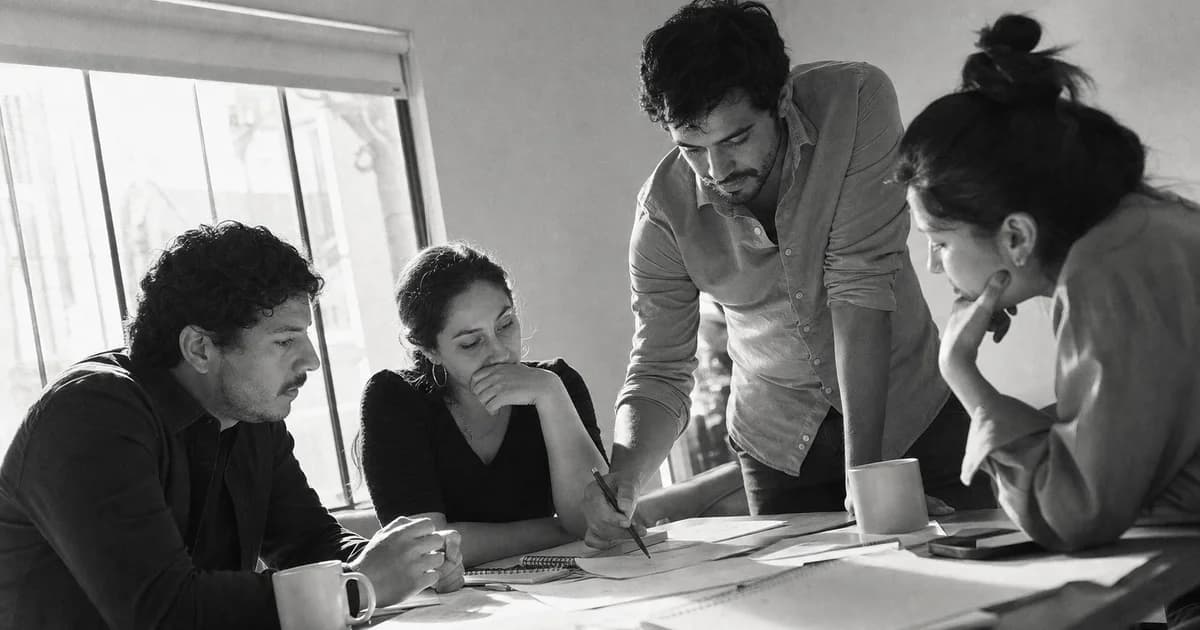 Gerente y equipo revisan una práctica de trabajo concreta