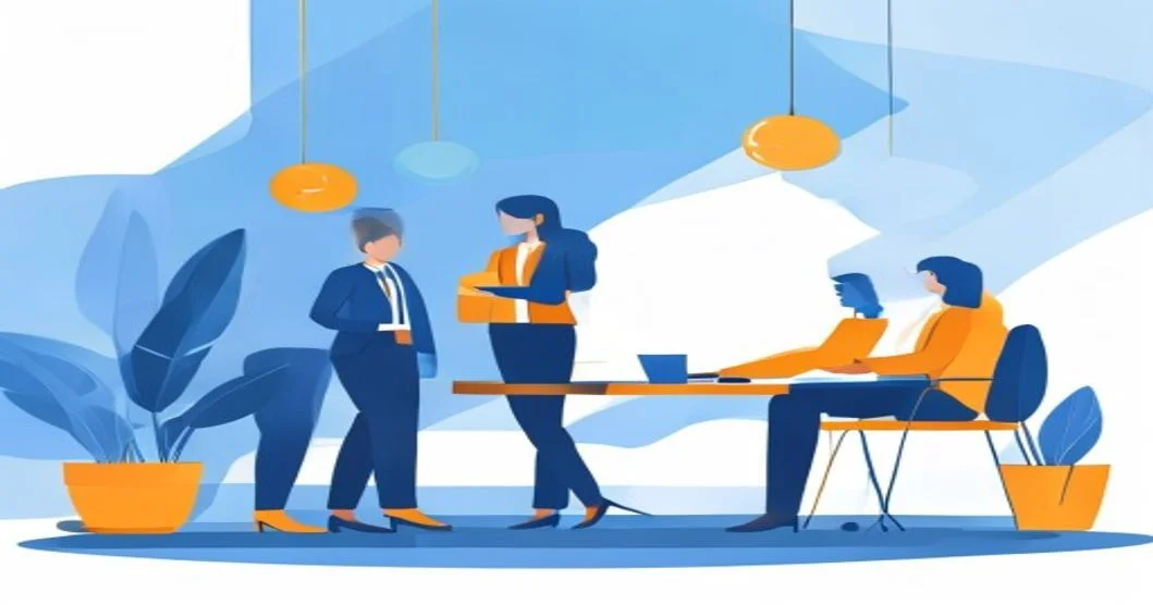 Ilustración de un equipo distribuido conectado por líneas, sin oficina física, alineado a objetivos visibles en una misma pantalla compartida