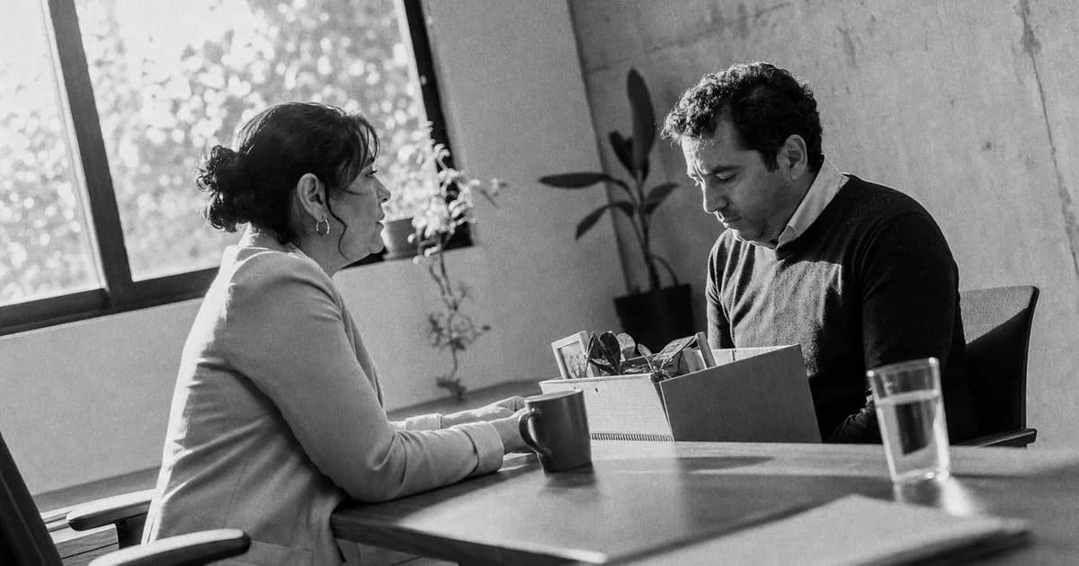 Gerente y equipo revisan una práctica de trabajo concreta
