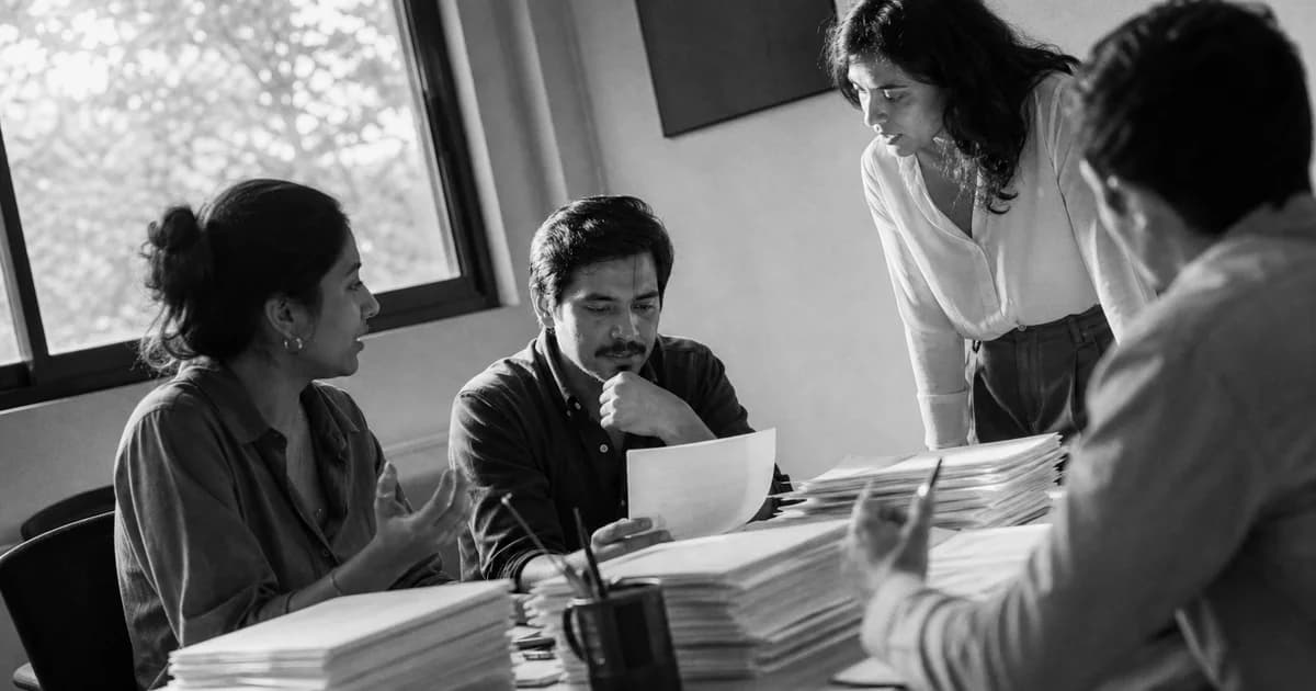Gerente y equipo revisan una práctica de trabajo concreta