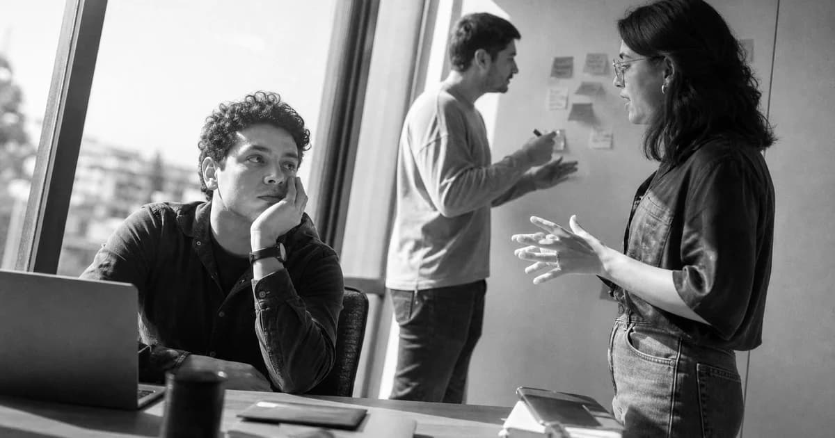 Gerente y equipo revisan una práctica de trabajo concreta