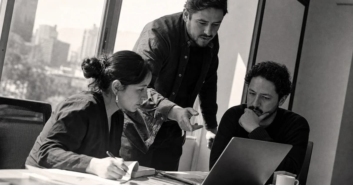 Gerente y equipo revisan una práctica de trabajo concreta