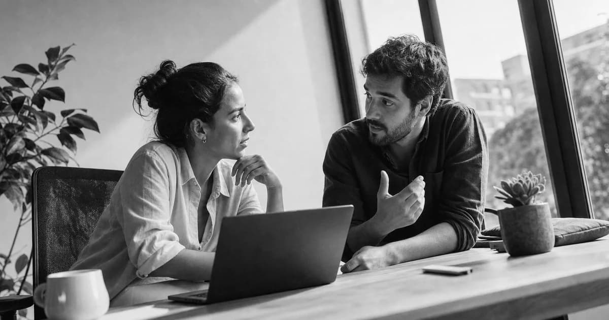 Gerente y equipo revisan una práctica de trabajo concreta