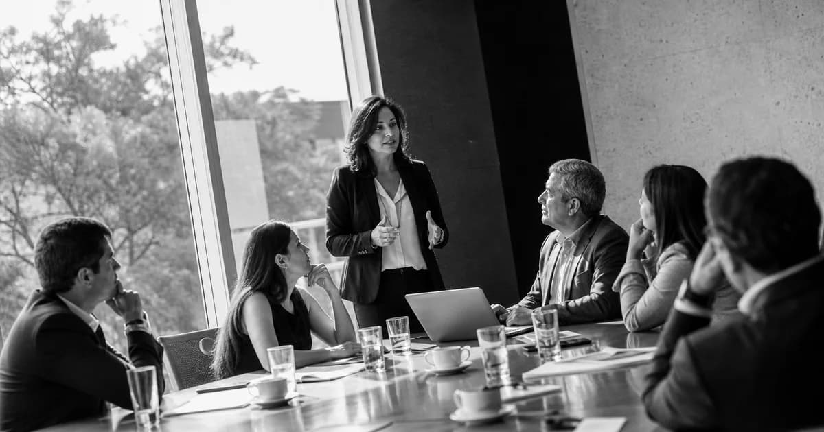 Gerente y equipo revisan una práctica de trabajo concreta