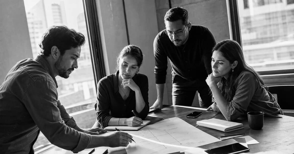 Gerente y equipo revisan una práctica de trabajo concreta