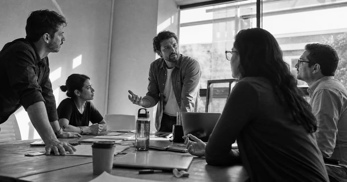 Gerente y equipo revisan una práctica de trabajo concreta