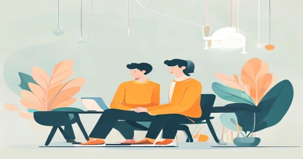 Ilustración de equipo distribuido conectando hitos 30-60-90, flujos de trabajo y normas de comunicación en un entorno remoto